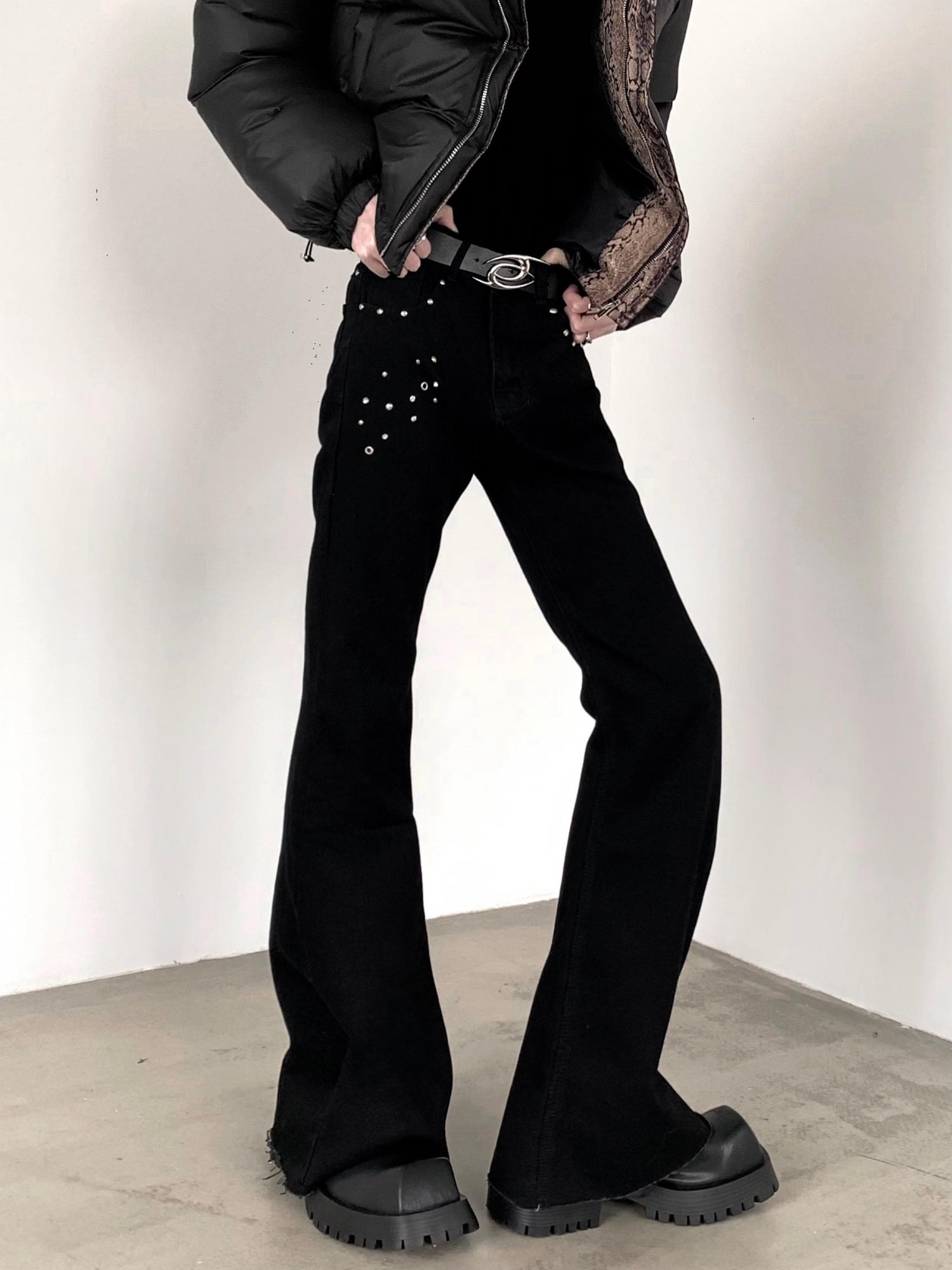 Slim Fit Riveted Flared Jeans