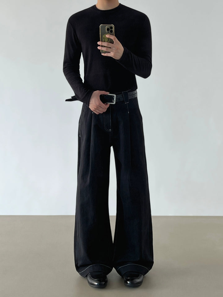 Pantalons amples en drapé A-Line avec couture exposée 