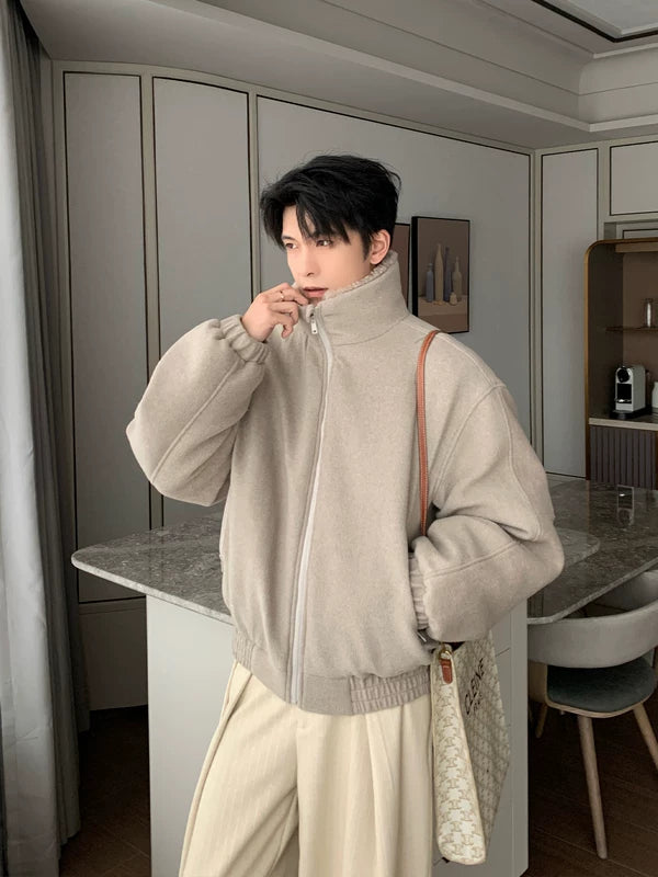 Fleece Collar Padded Wool Blend Jacket