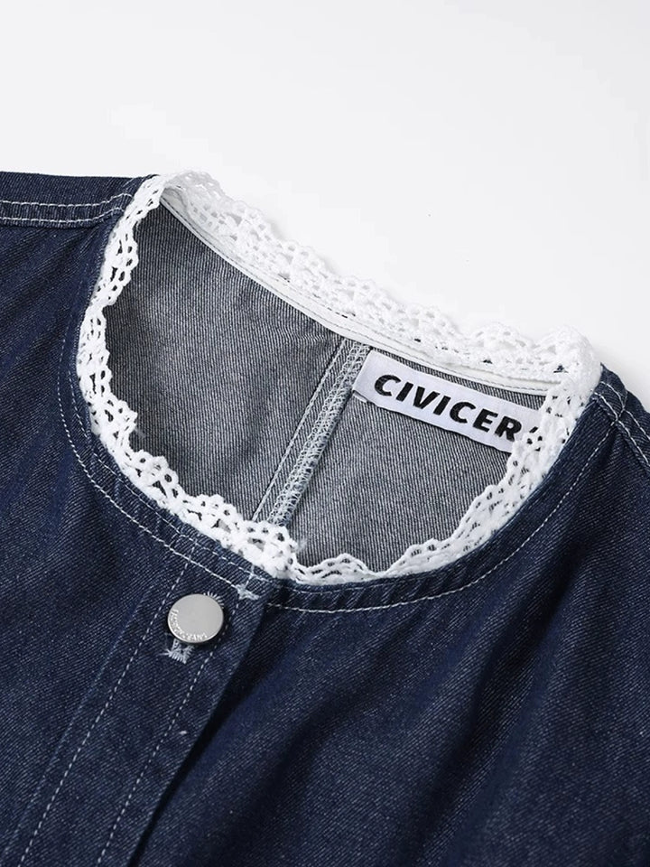 Lace Trim Denim Vest and Wide-Leg Pants