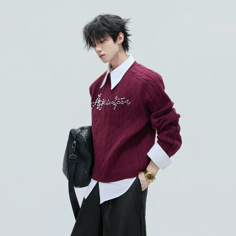 Faux Two-Piece Pearl Embellished Sweater