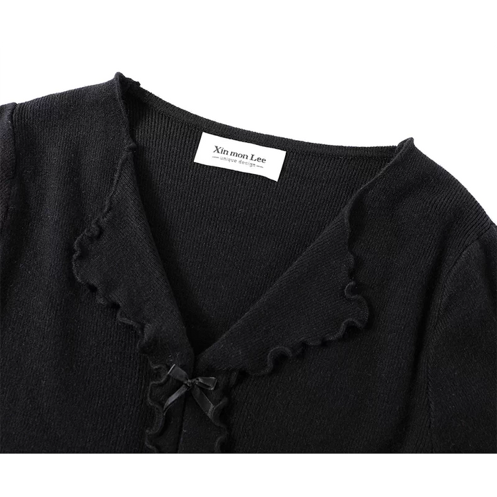 Suéter de punto con lazo y escote en V arrugado 