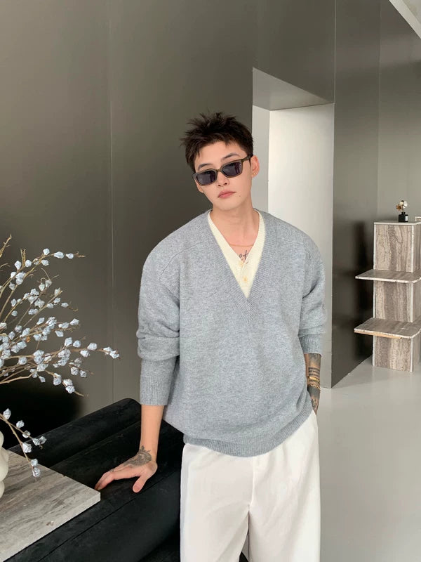 Suéter de lana de punto de dos piezas falso 