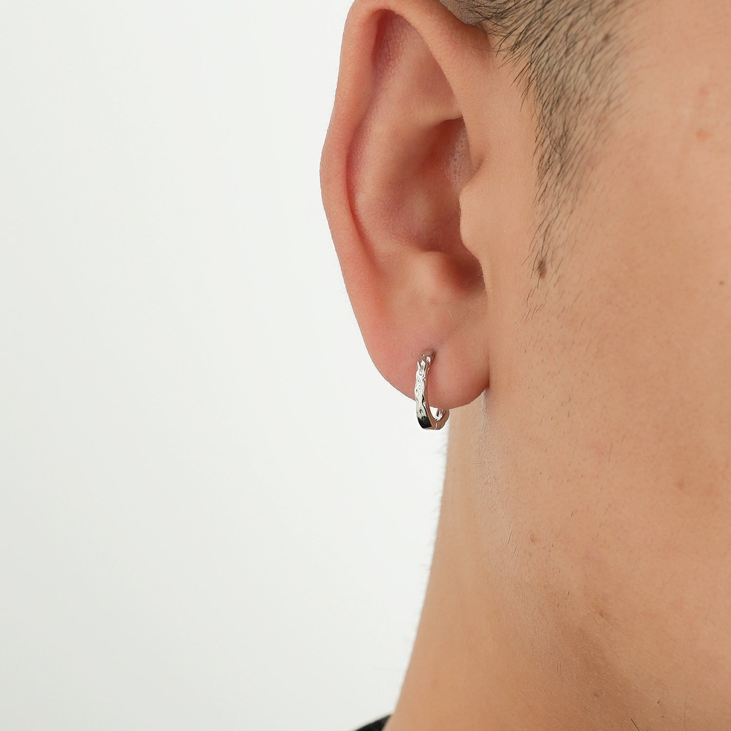 Sterling Silver Textured Hoop Earrings