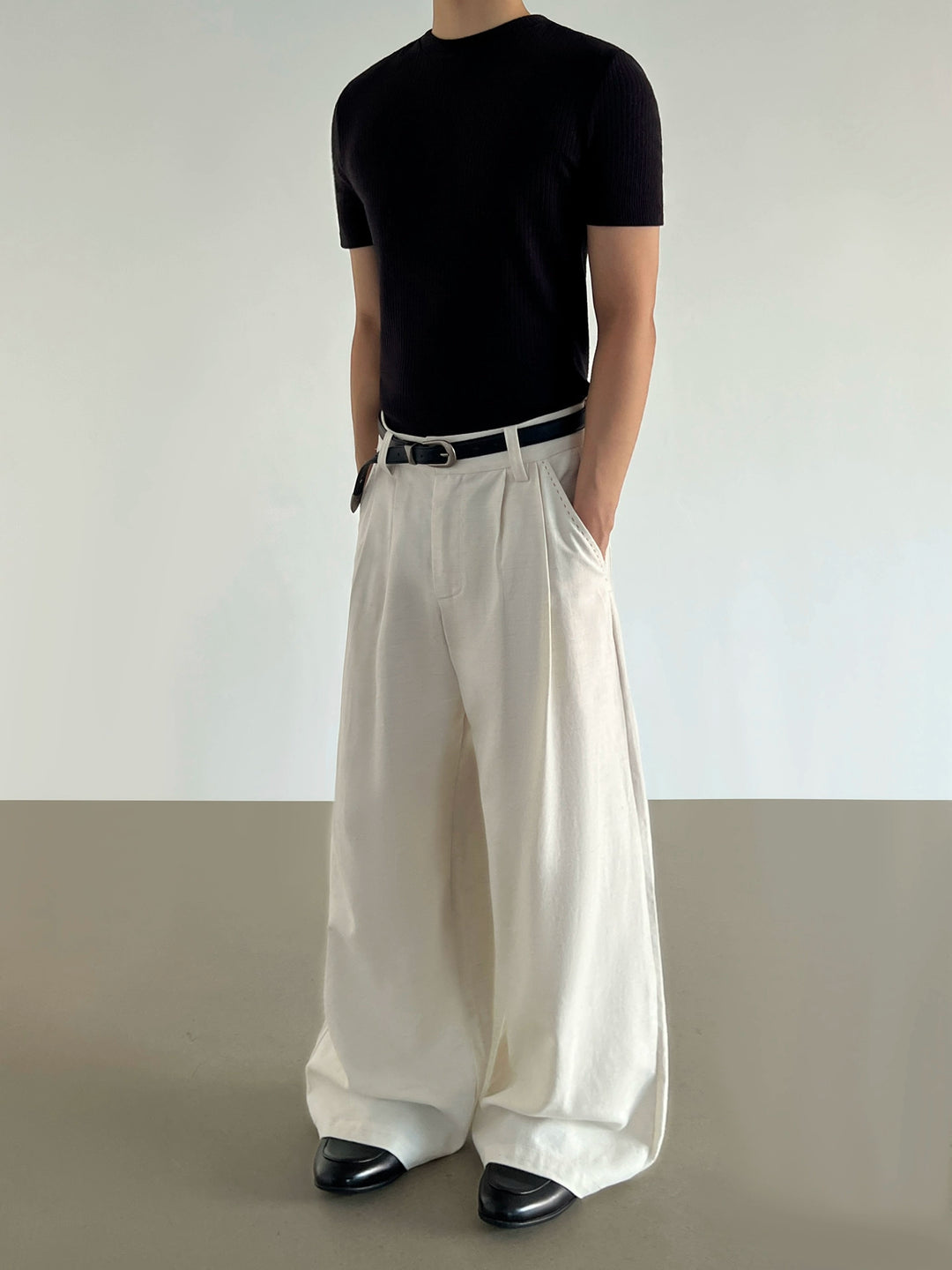 Linen Blend Pleated Casual Pants