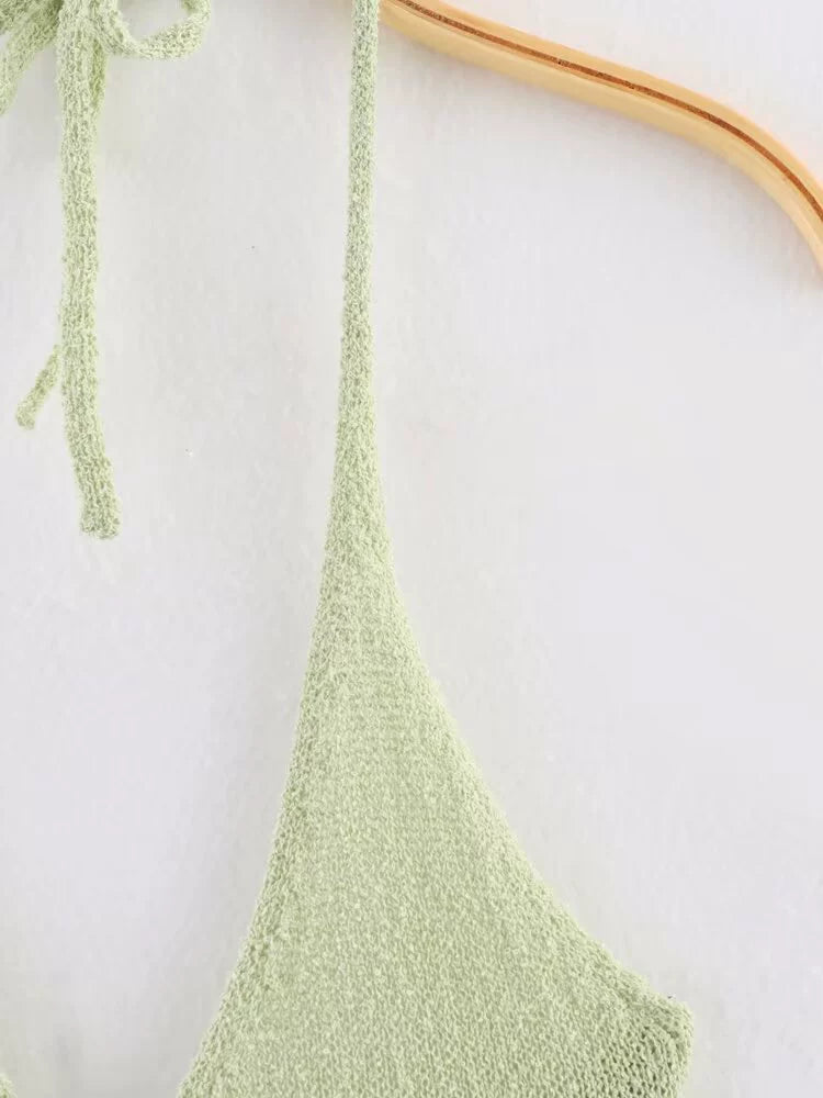 V-neck Backless Knitted High Slit Dress