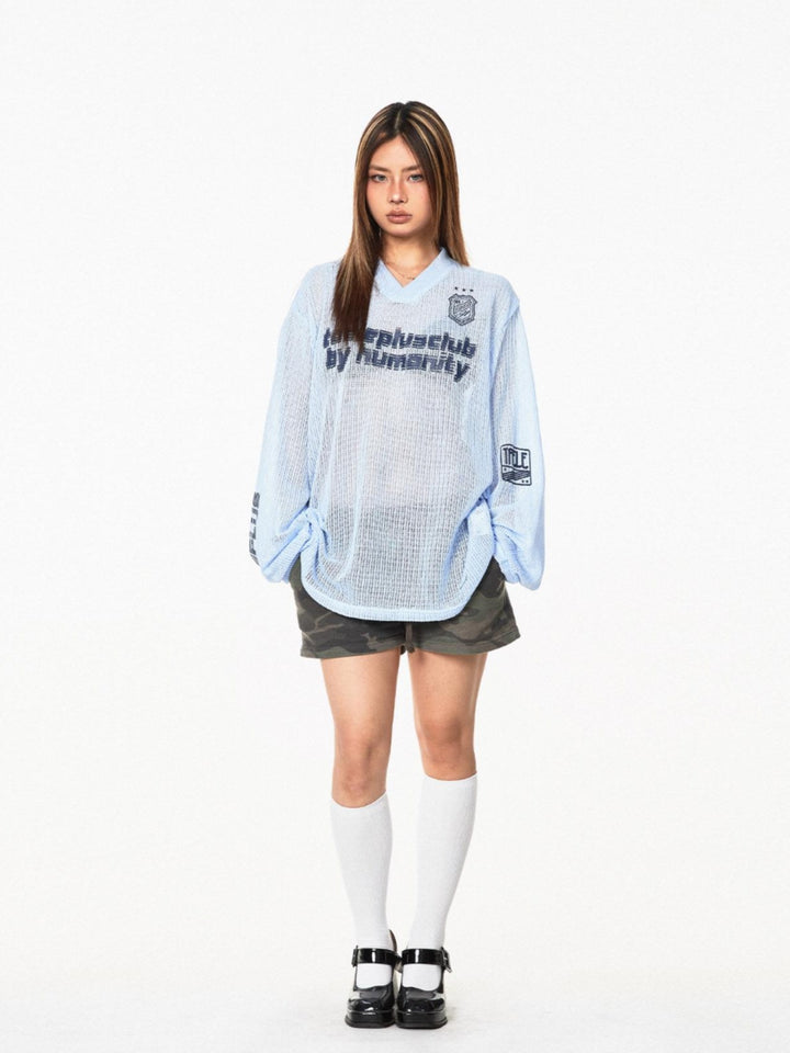 Retro Knitted Hollow Long-Sleeve Blouse