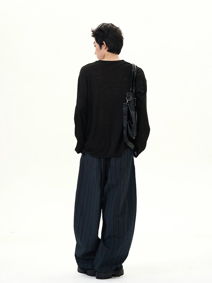 Pantalones casuales de pierna ancha a rayas retro 