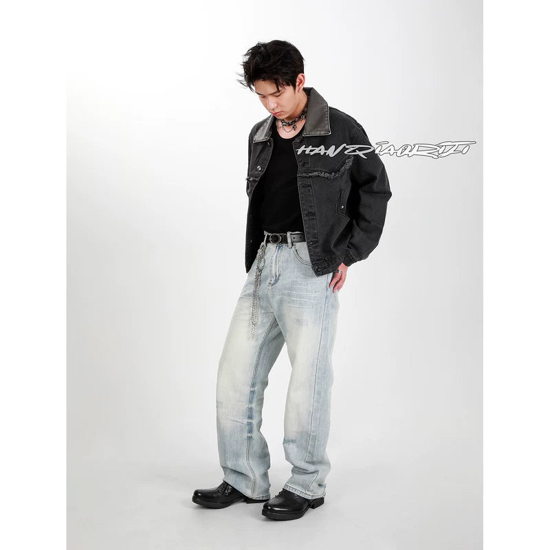 Washed Leather Pointed-Toe Side Lace Shoes