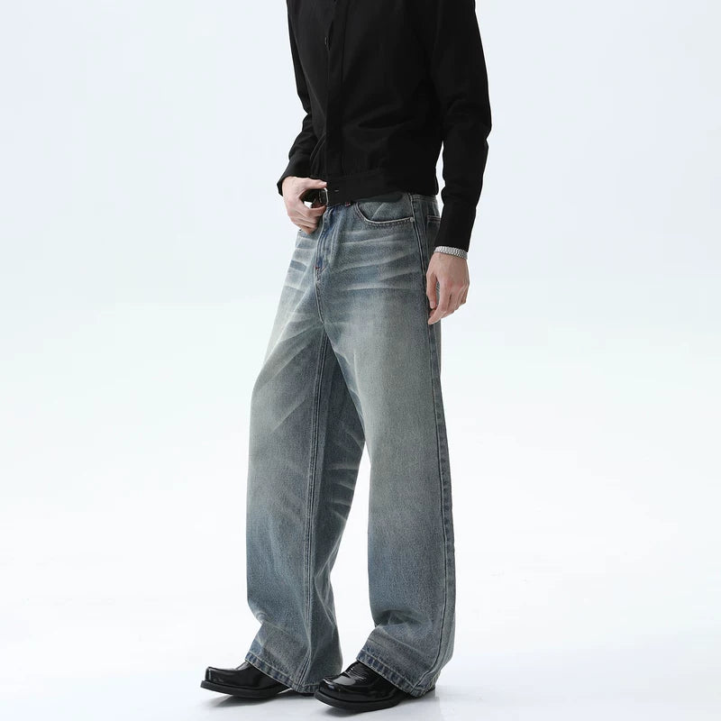 Washed Distressed Straight Leg Pants