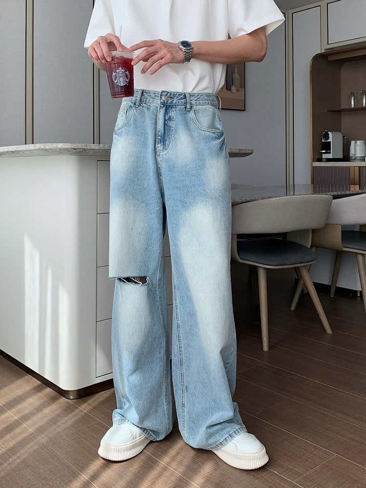 Ripped Straight Leg Jeans