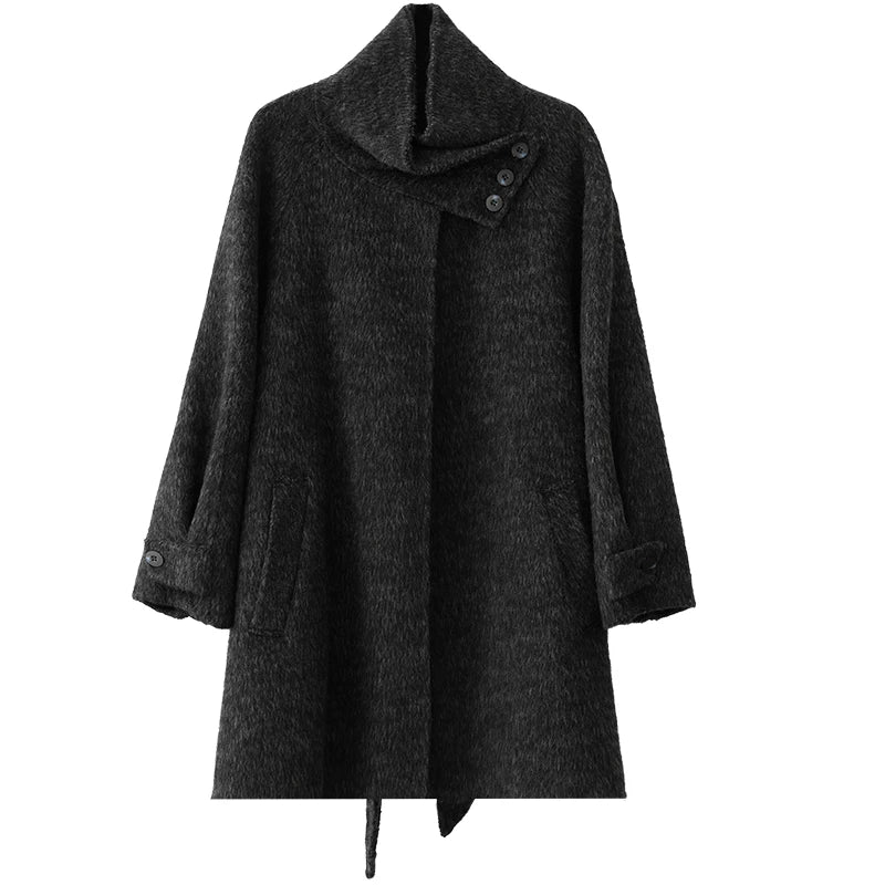 Mid-Length Wool Coat with Stand Collar