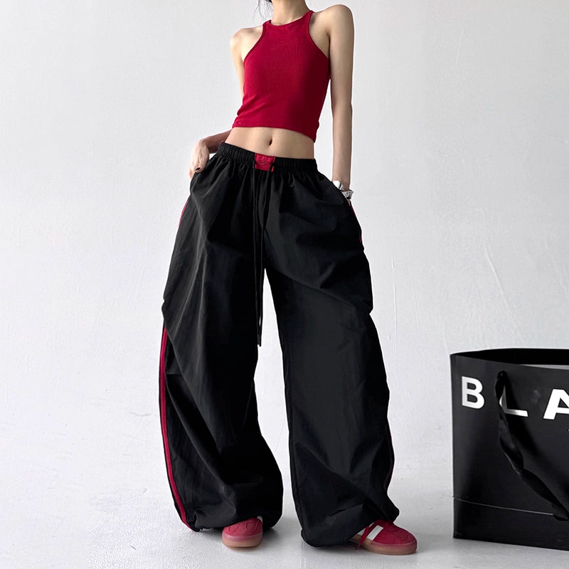 Wide Leg Paratrooper Contrast Stripe Pants