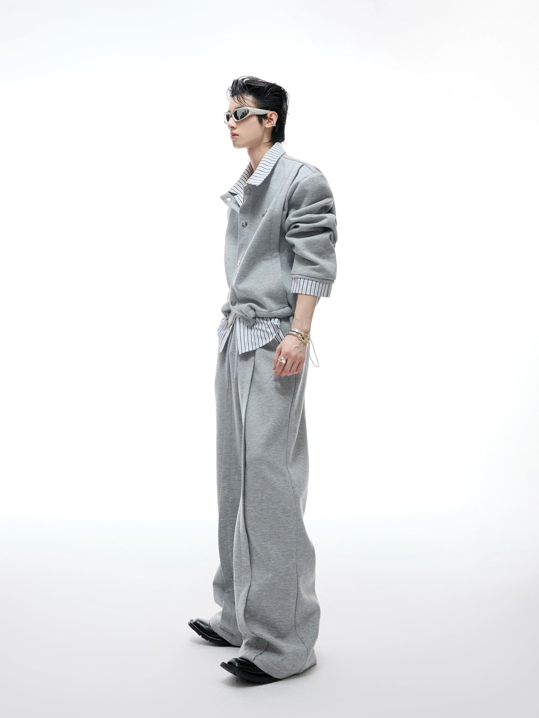 Gestreiftes Hemd und Cardigan Sweatshirt Hosen Set 