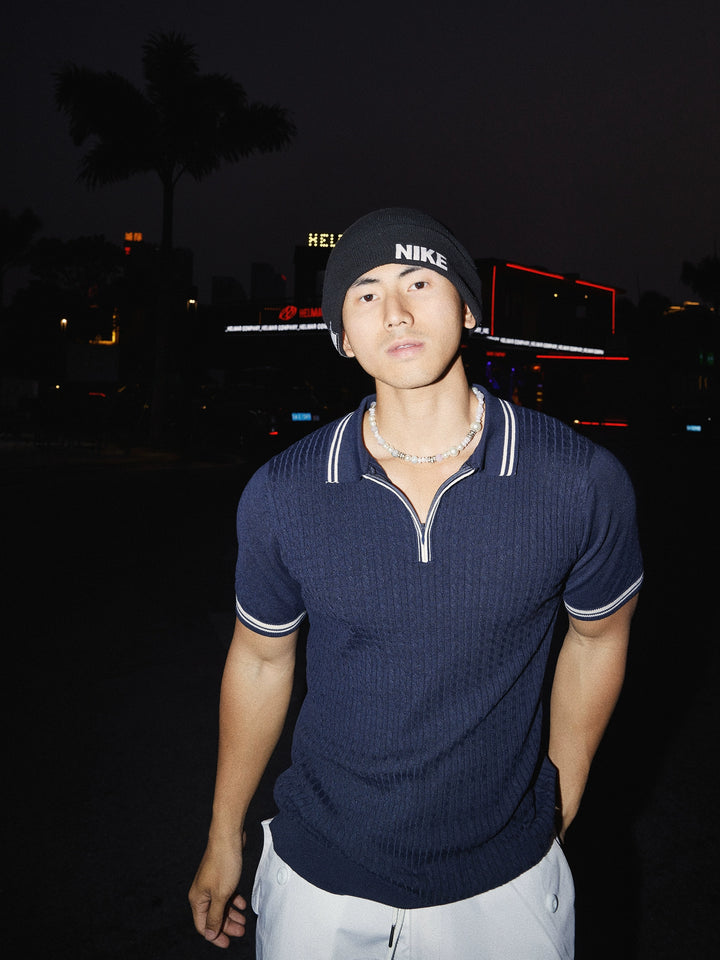 Retro Half-Zip Knit Polo Shirt