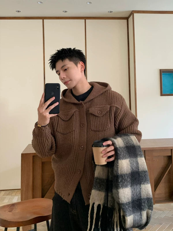 Cardigan en tricot à capuche avec poches 