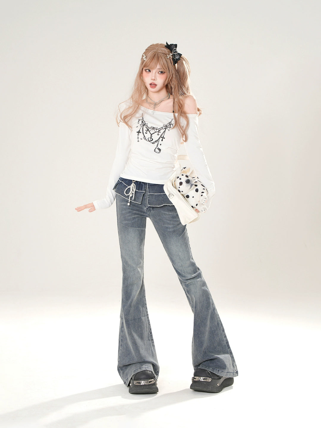 Layered Flared Slim Fit Jeans