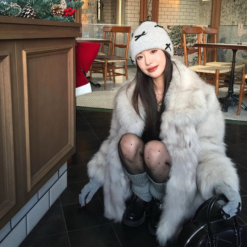 模倣のフォックスファーのミッドレングスコート 