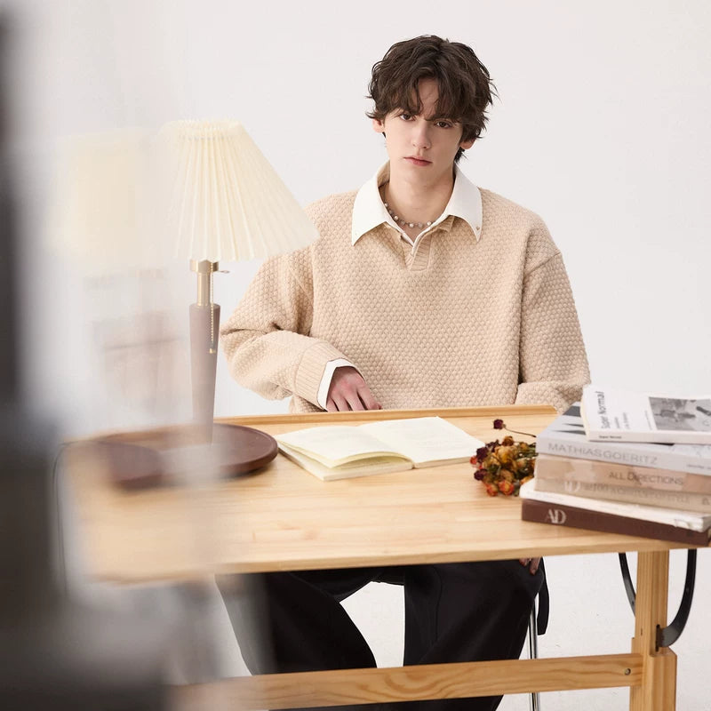 Textured Knit Collared Sweater