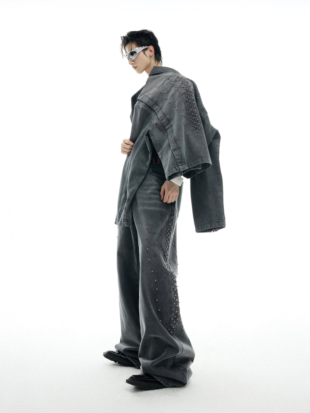 Metal Rivet Design Wide-Leg Pants