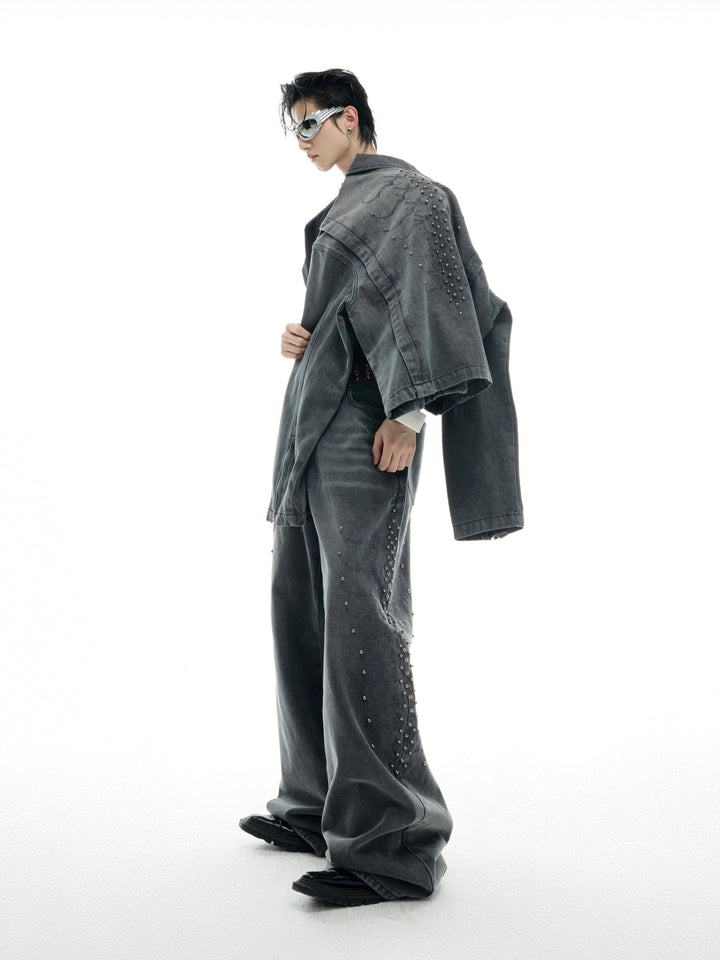 Metal Rivet Design Wide-Leg Pants