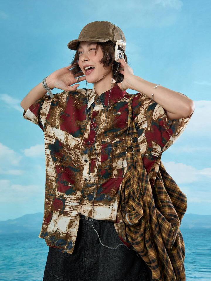 Abstract Print Short Sleeve Button Shirt