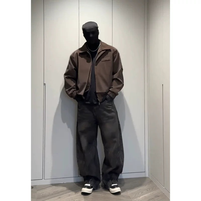 Padded Shoulder Leather Bomber Jacket