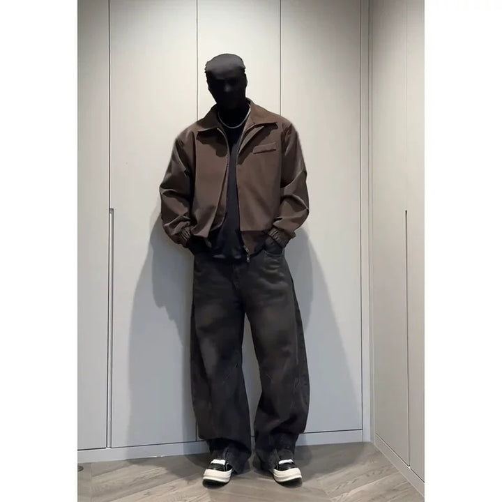 Padded Shoulder Leather Bomber Jacket