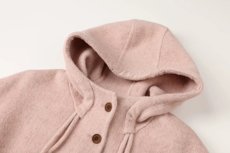 Loose Fit Mid-Length Hooded Wool Coat