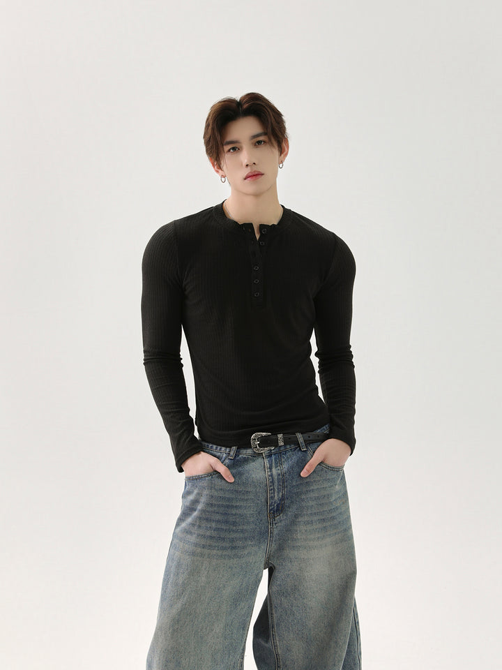 Slim Fit Ribbed Long-Sleeve Pullover
