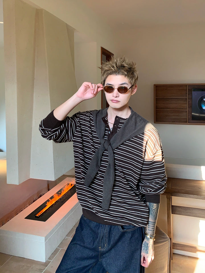 Detachable Shawl Striped Knit Pullover