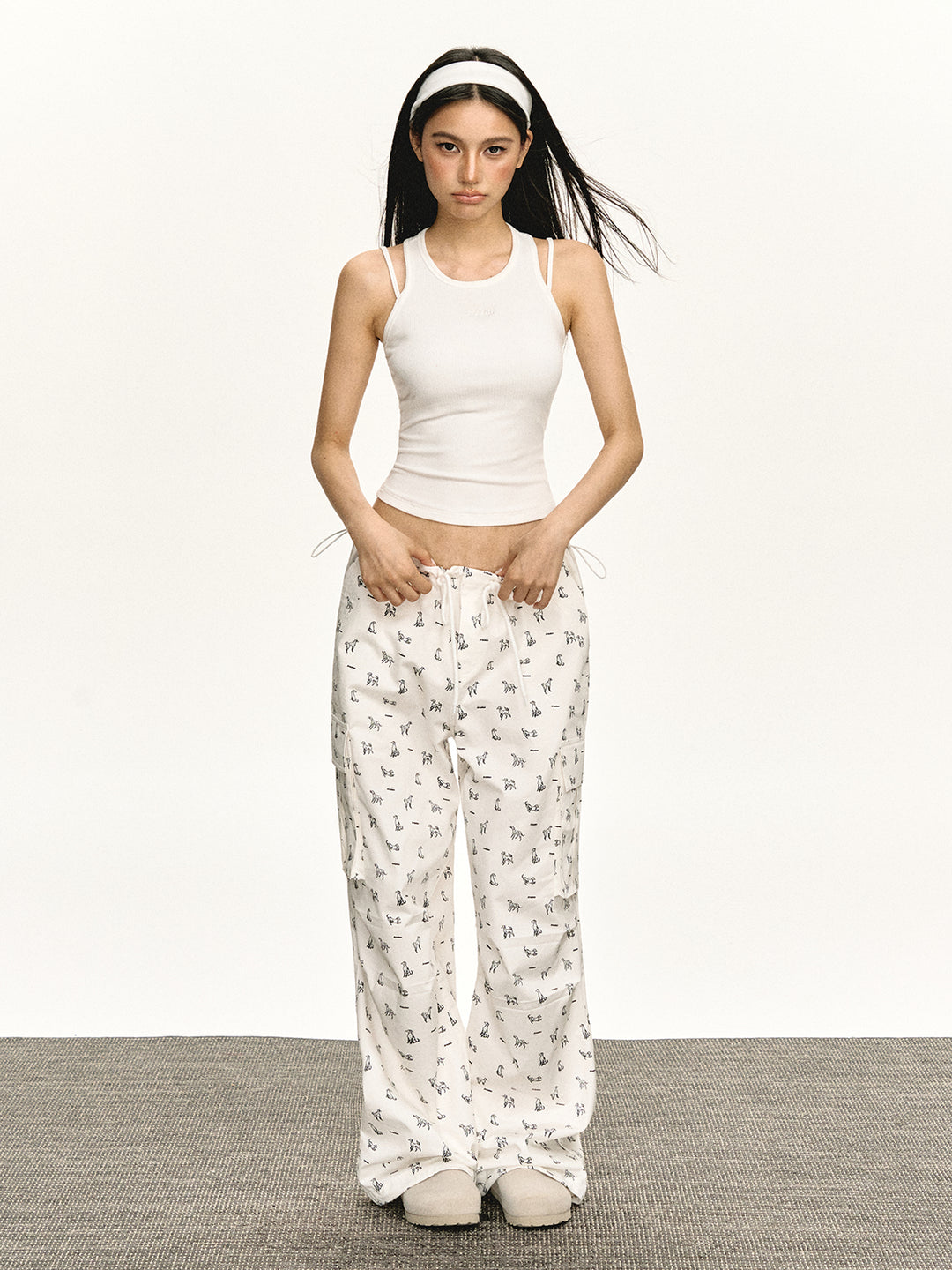 Retro Dog Print Casual Loose Pants