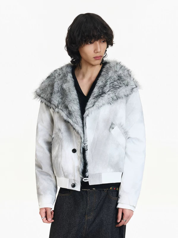 Giacca invernale trapuntata con colletto in pelliccia sintetica 