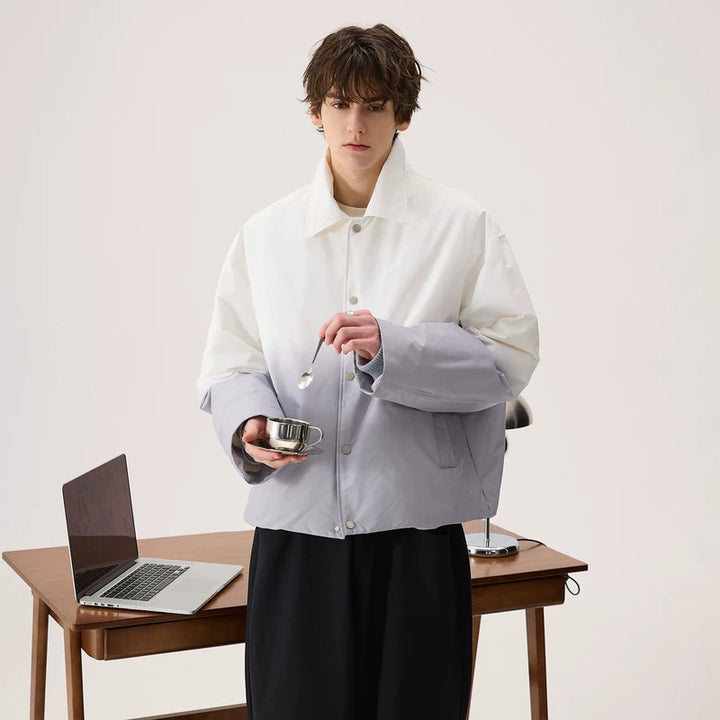 Snap Closure Gradient Lapel Down Jacket