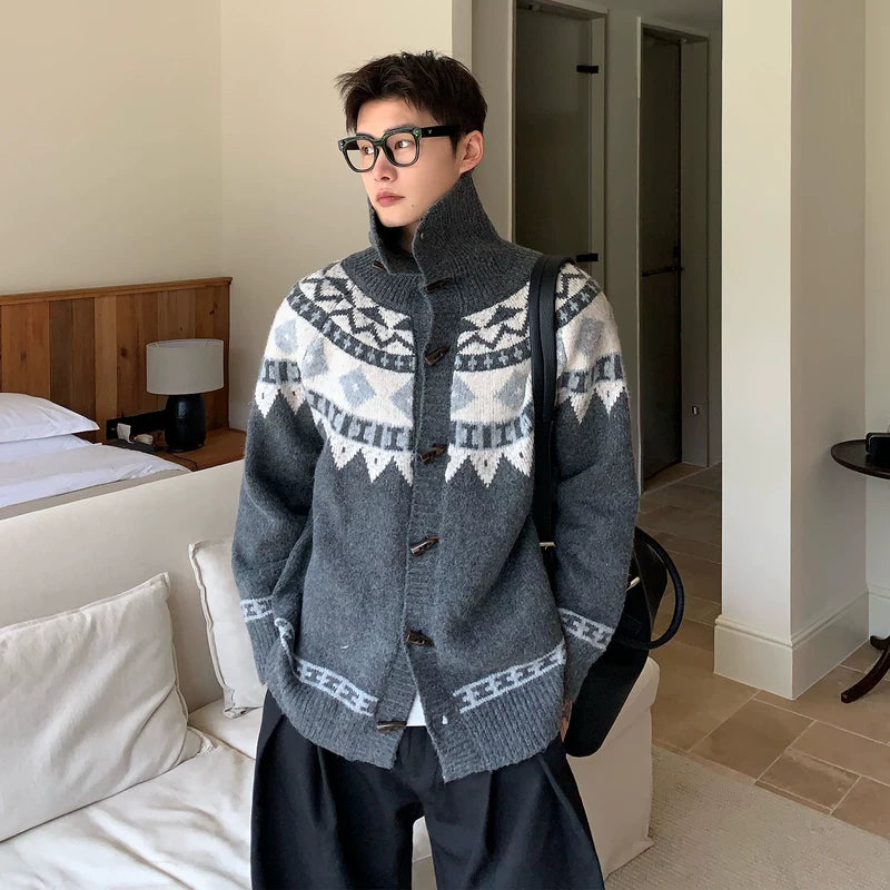 Fair Isle Wol Hoge-Hals Toggle Cardigan 