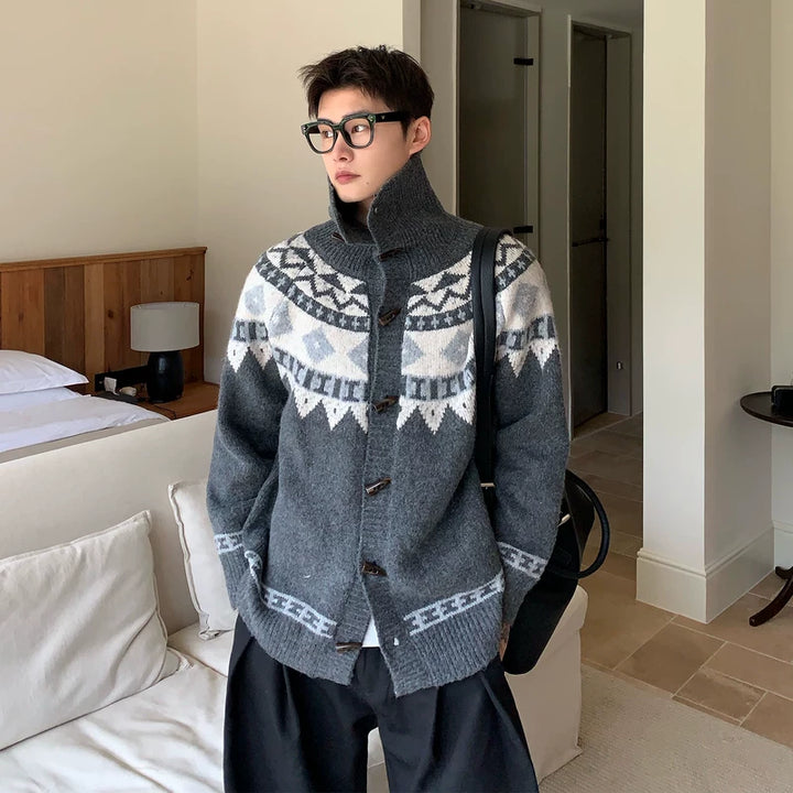 Fair Isle Wol Hoge-Hals Toggle Cardigan 