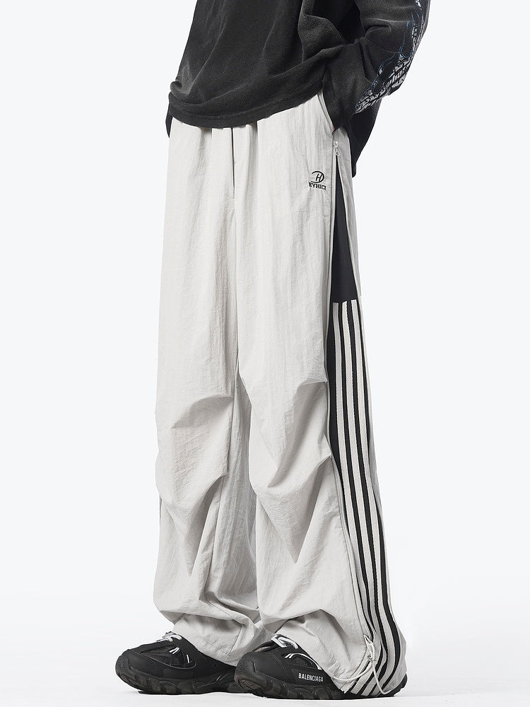 Zipper Striped Wide-Leg Casual Pants
