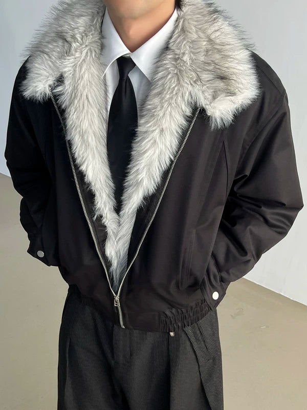 Зимняя хлопковая куртка с искусственным меховым воротником 