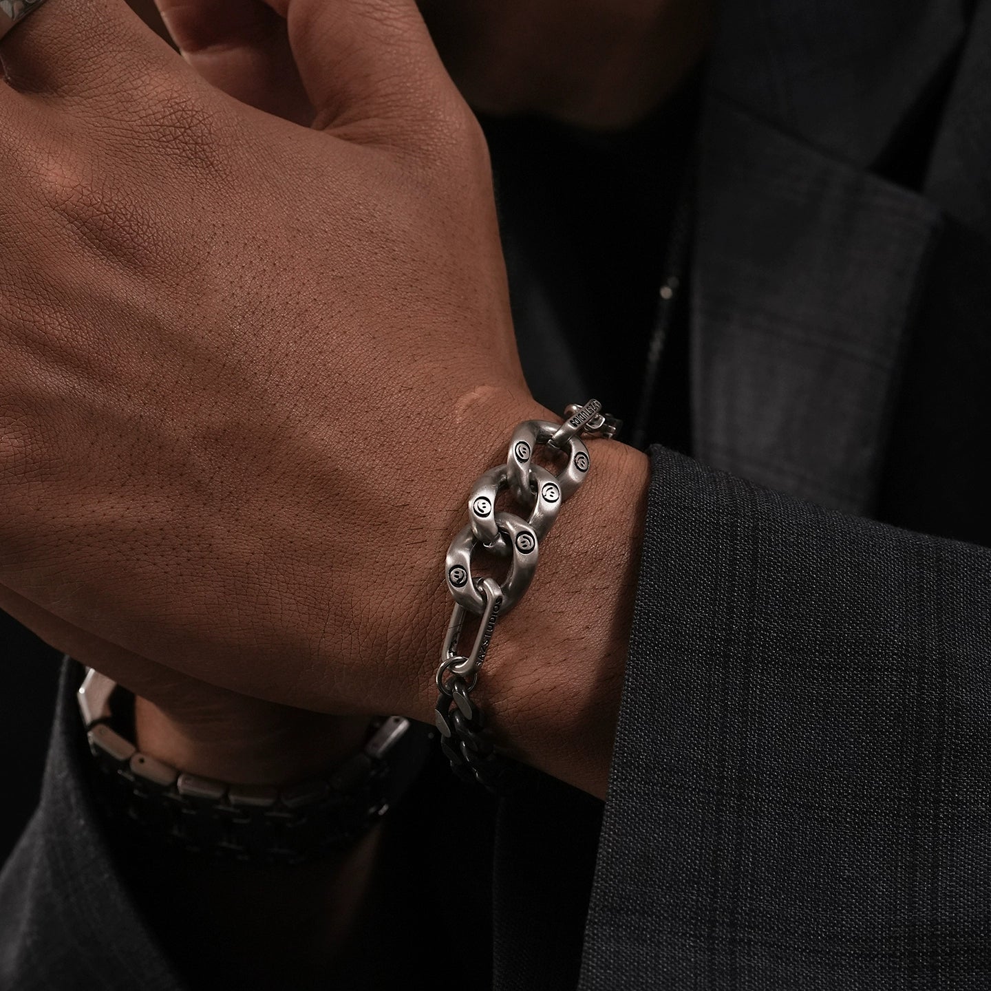 Wide Cuban Chain Smiley Face Bracelet