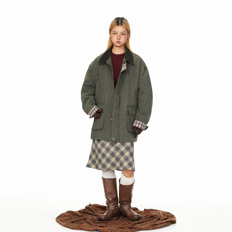 Plaid Collar Patchwork Work Jacket