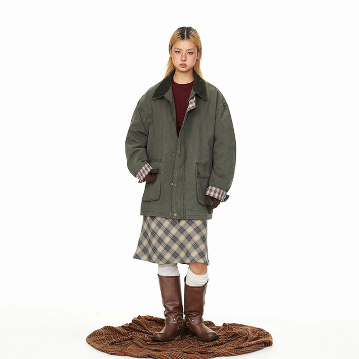 Plaid Collar Patchwork Work Jacket