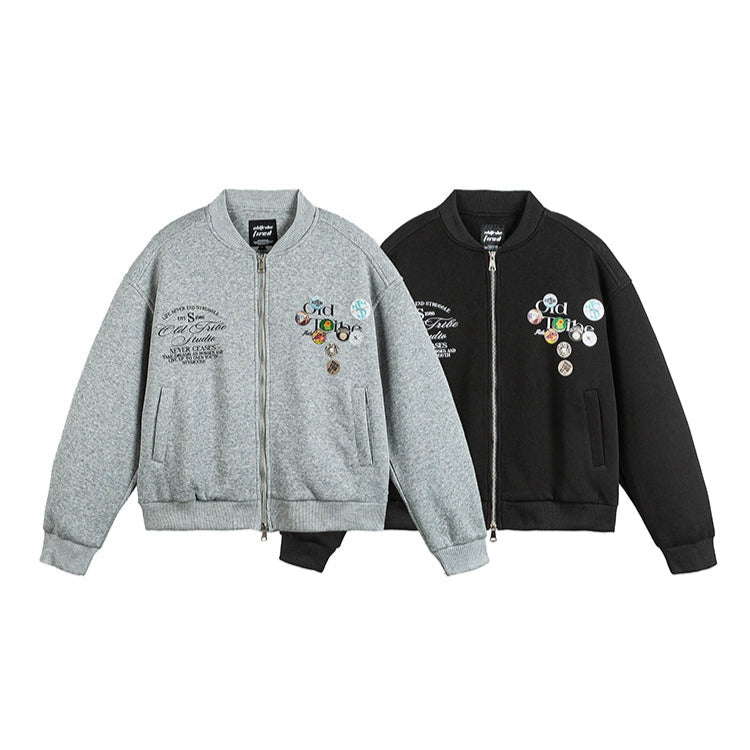 Veste de baseball à zip avec impression de badge 