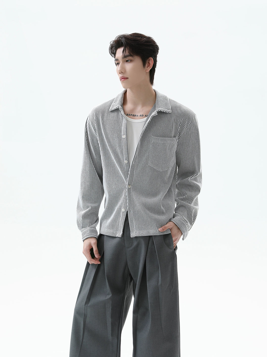 Gestreifter Revers-Strick-Cardigan-Shirt 