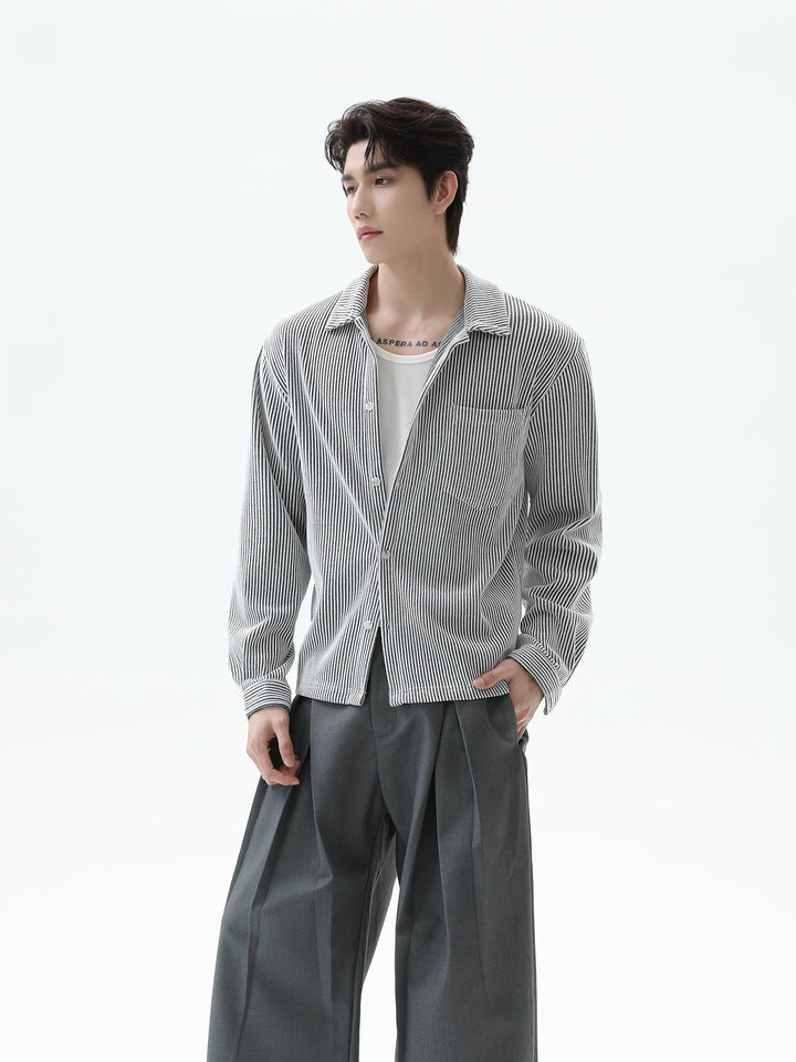Gestreifter Revers-Strick-Cardigan-Shirt 