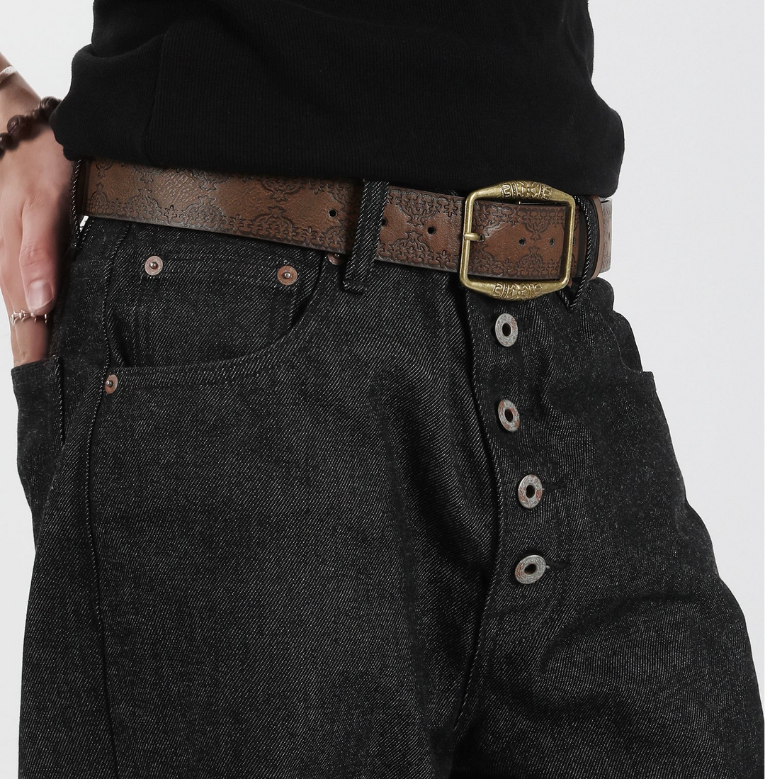 Retro Embossed Distressed Metal Buckle Belt