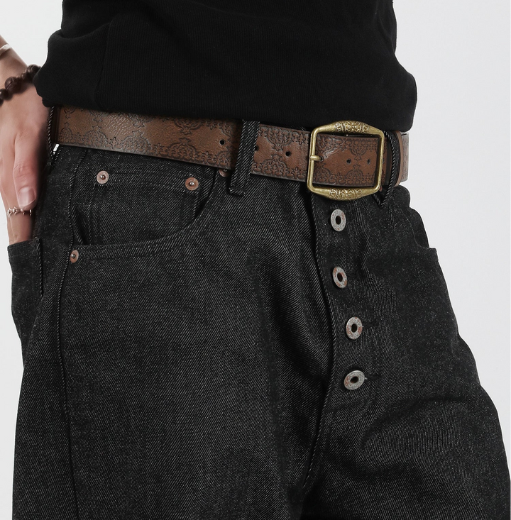 Retro Embossed Distressed Metal Buckle Belt