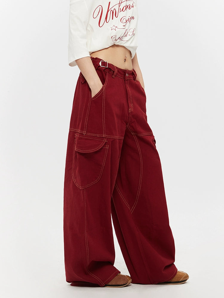 Multi-Pocket Wide Leg Casual Jeans