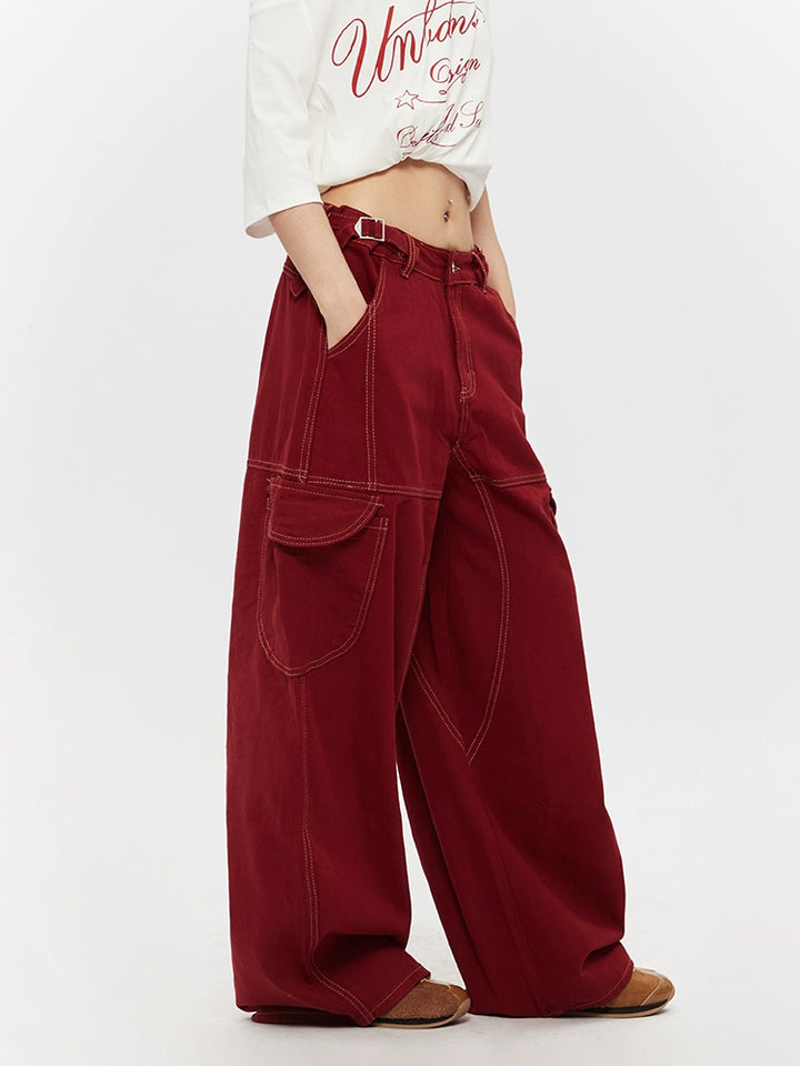 Multi-Pocket Wide Leg Casual Jeans