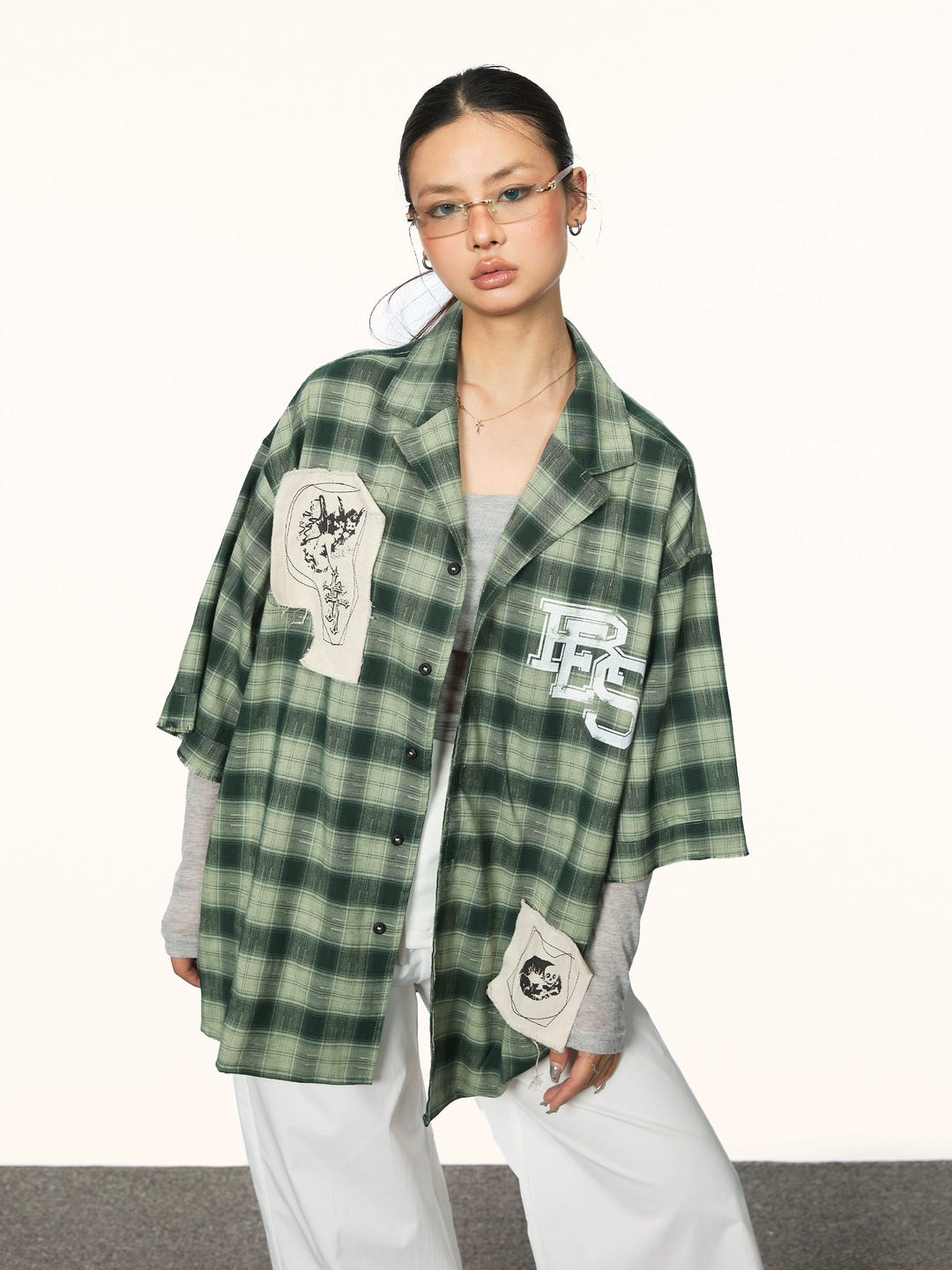 Camicia casual a maniche corte in plaid 