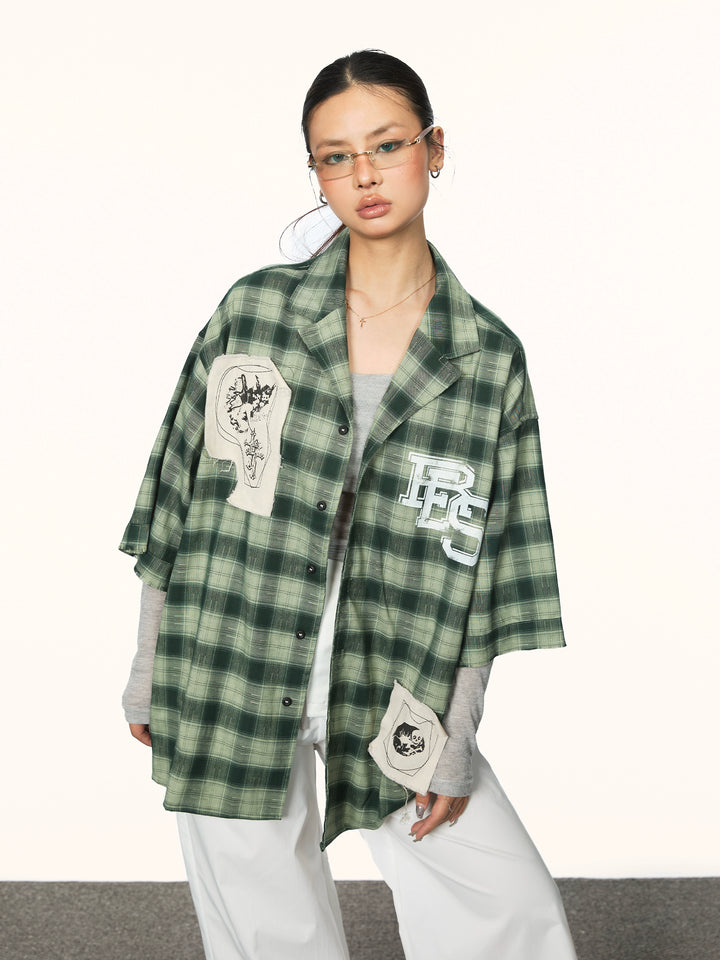 Camicia casual a maniche corte in plaid 